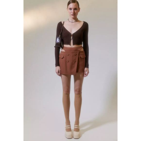 New For Love & Lemons Alysa Cutout Mini Button Skort $149 SMALL Brown - Picture 5 of 5